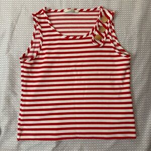 CUBIC Sleeveless Red and White Striped Tank with Gold Shoulder Buttons - S